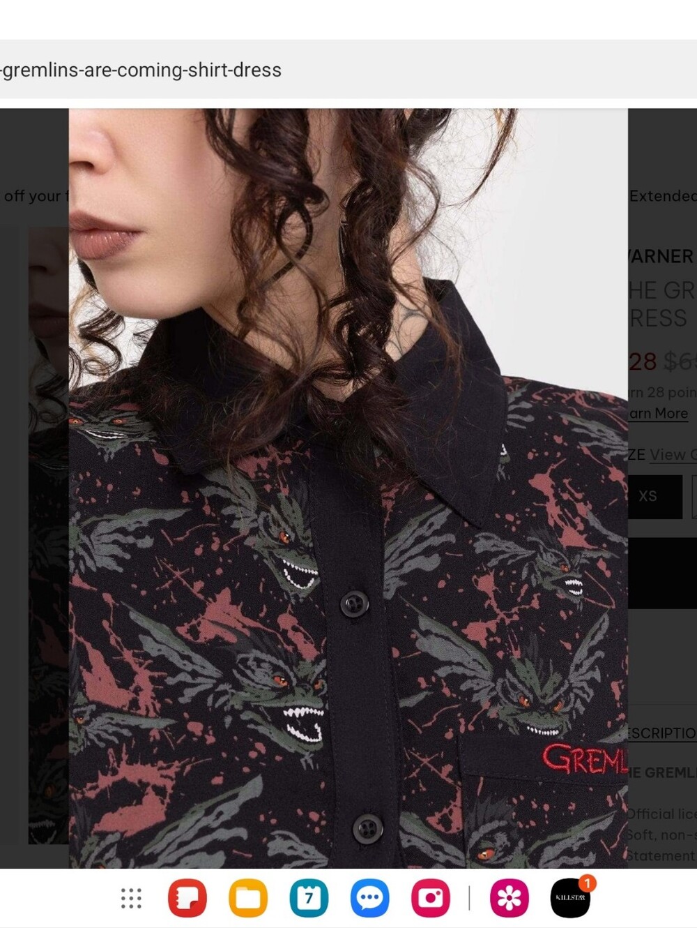 Killstar Black and Red Gremlins Asymmetrical Shirt Dress - Picture 7 of 8